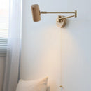 Helnys Ash Wood Swing Arm LED Wall Sconce - Up Down Rotate Bedside Lamp