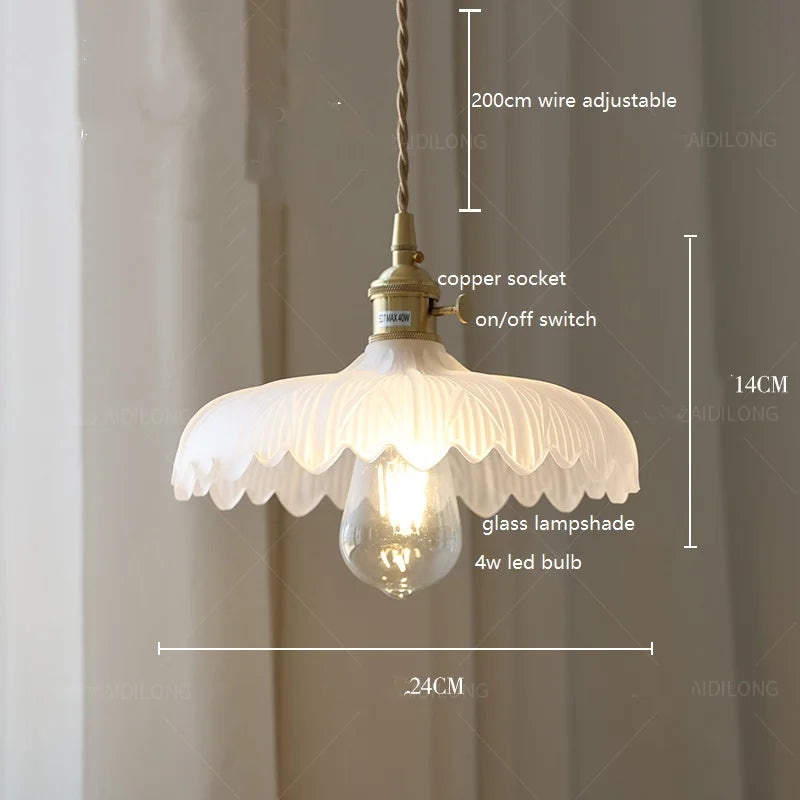 Helnys Nordic Copper Glass LED Pendant Light for Home Dining Hallway Balcony