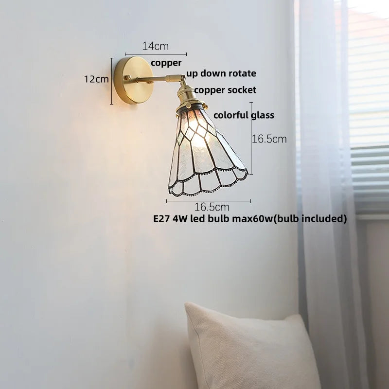 Helnys Flower Glass LED Wall Sconce Pull Chain Switch Rotatable Lamp