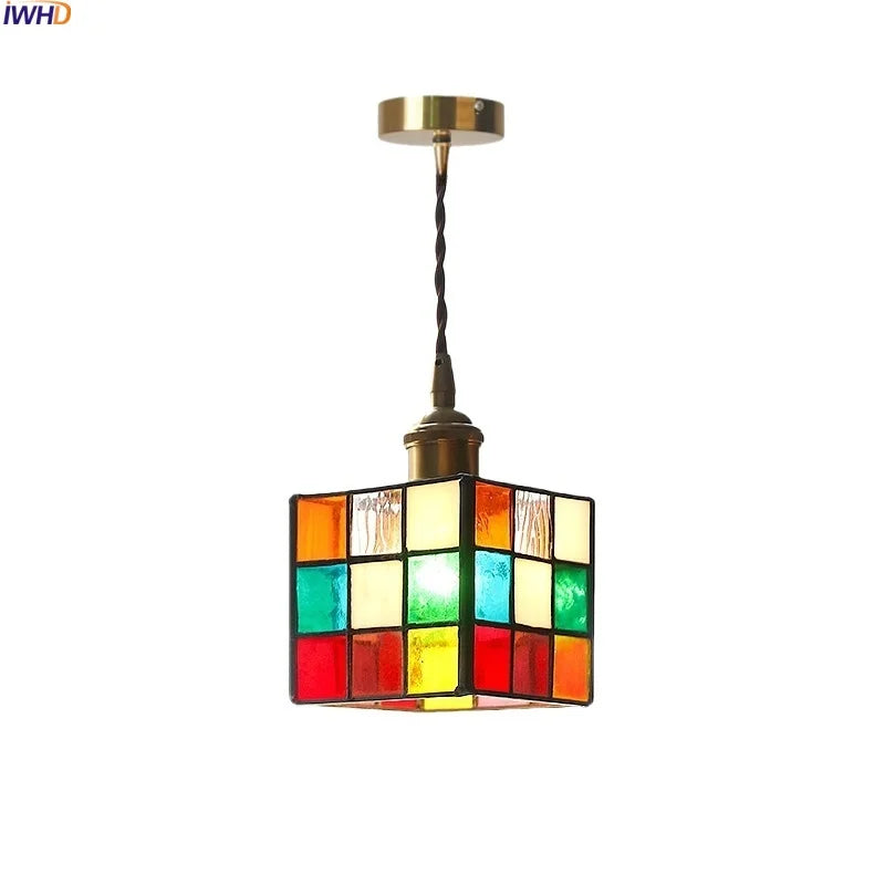 Helnys Glass LED Pendant Lights - Square Multi-Color Modern Suspension Lamp