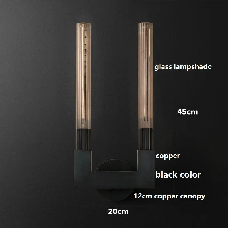 Helnys Copper Glass LED Wall Lamp Sconce for Bedroom Living Room