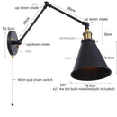 Helnys Retro LED Swing Arm Wall Sconce Black Industrial Vintage Loft Lamp