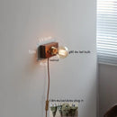 Helnys Vintage LED Wall Lamp with Pull Chain Switch, Walnut Ash Wood & Copper.
