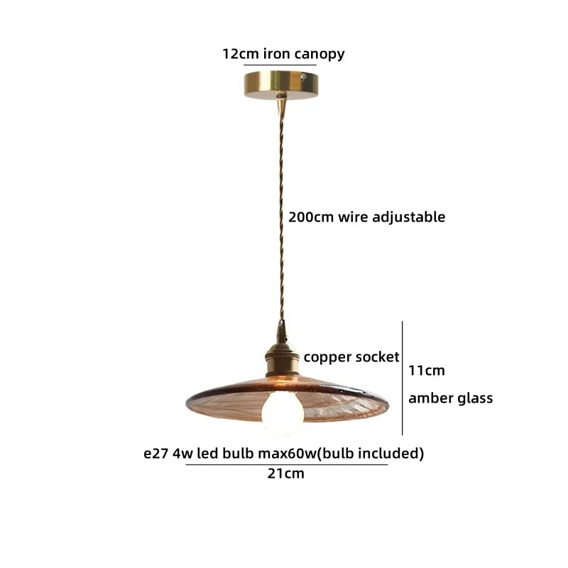 Helnys Amber Glass LED Pendant Lights for Dining and Living Room