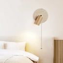 Helnys Wood LED Wall Sconce Pull Chain Rotate Yellow Travertine Modern Lighting