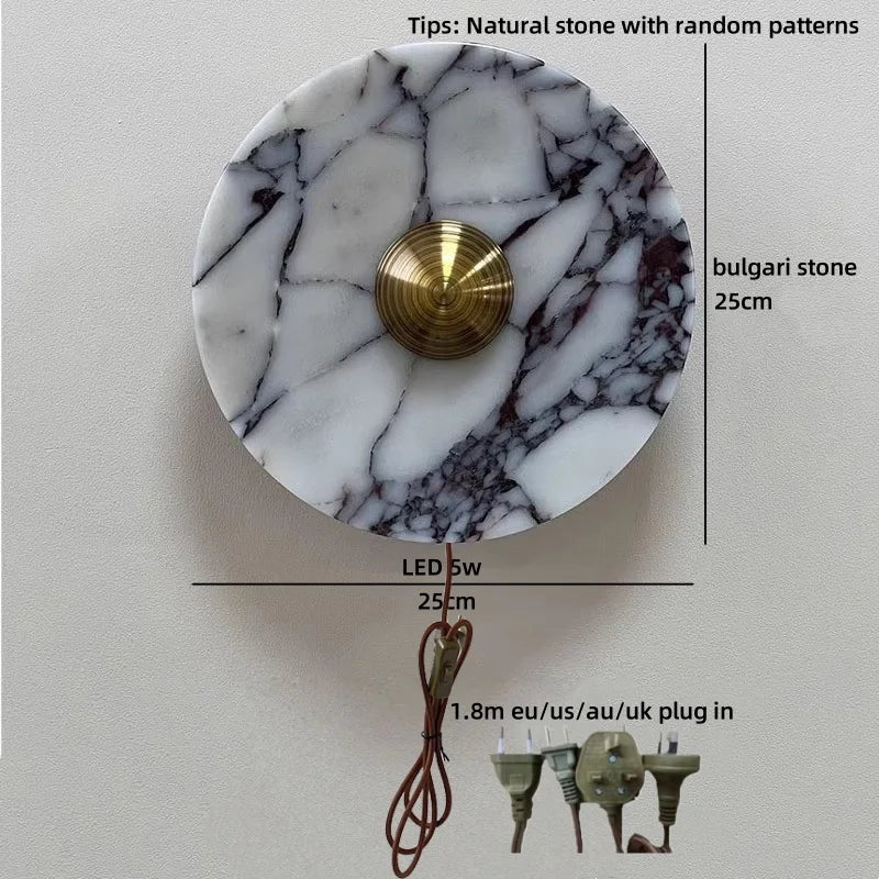 Helnys Round Bulgari Stone LED Wall Lamp Bedside Lighting