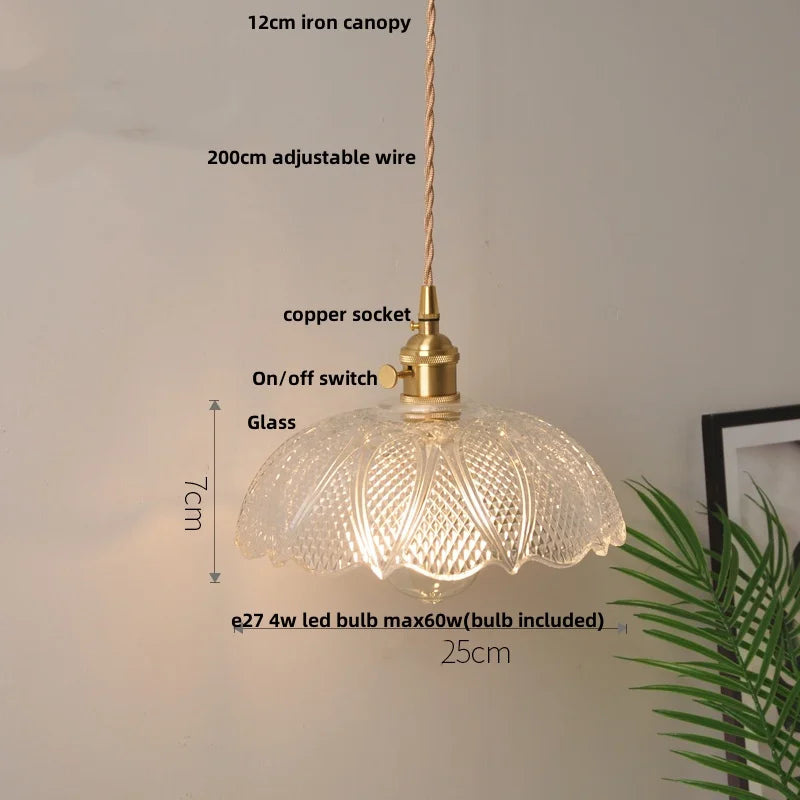 Helnys Clear Glass Copper LED Pendant Lamp for Modern Nordic Home Decor