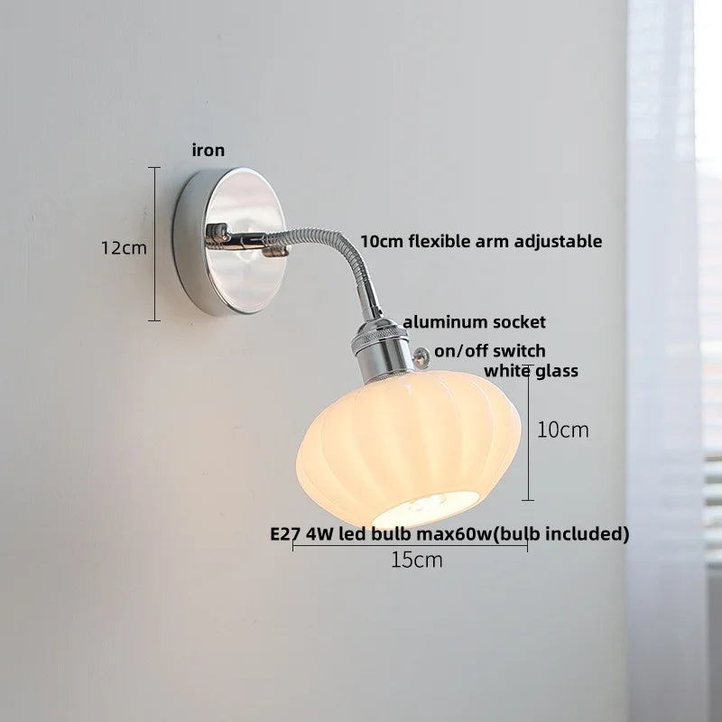 Helnys Adjustable Arm LED Wall Light Fixture White Glass Nordic Modern