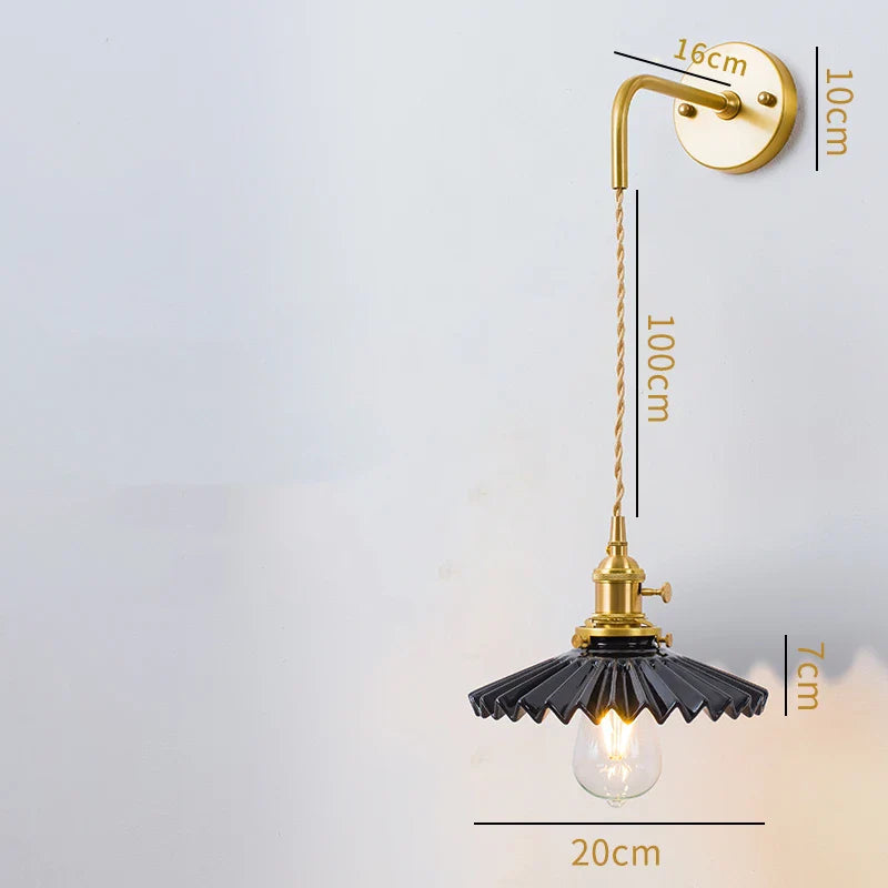 Helnys Ceramic LED Wall Lamp with Pull Chain for Bedroom Bathroom Mirror