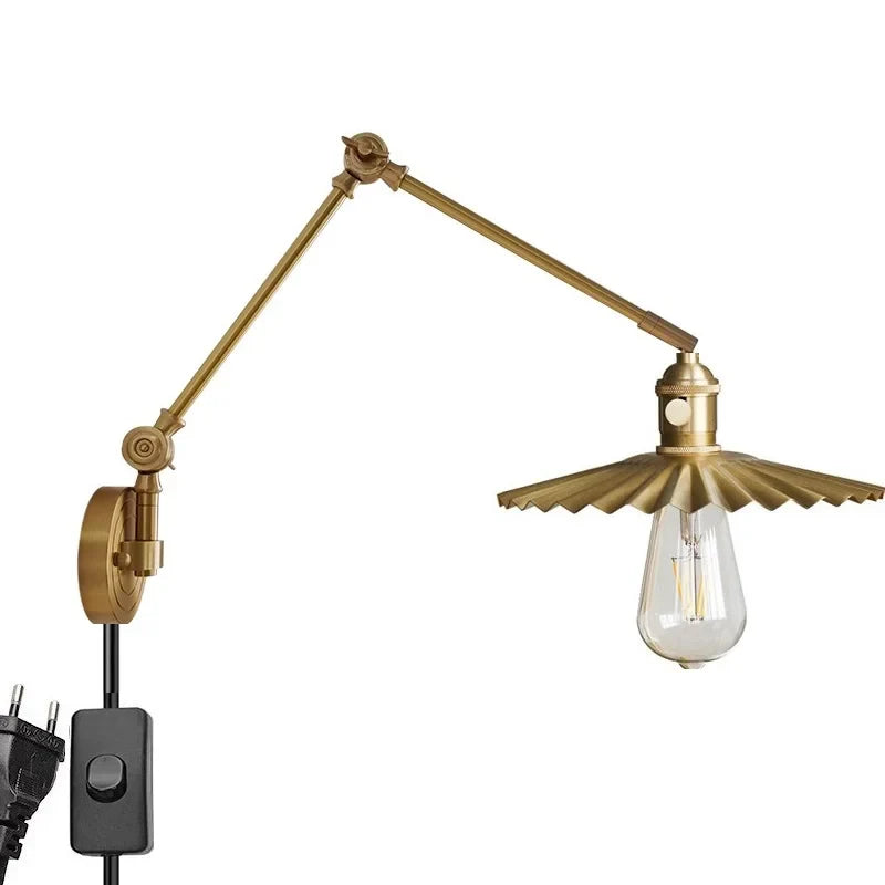 Helnys Copper Arm LED Wall Sconce Pull Chain Switch Nordic Luminaria