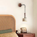 Nordic Modern Copper Wood LED Wall Light by Helnys | Yellow Travertine Stone Bedside Lamp