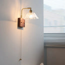 Helnys Nordic Walnut Glass LED Wall Light with Rotatable Brass Finish