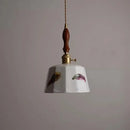 Helnys Retro White Ceramic Pendant Lamp with Wood Copper Finish