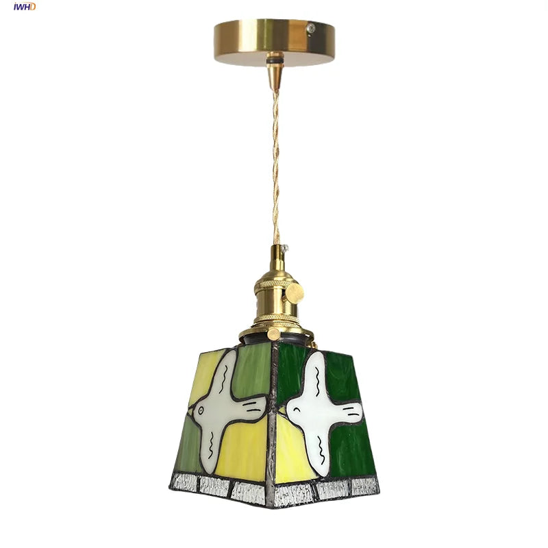 Helnys Peace Dove LED Pendant Lamp with Colorful Glass and Copper Knob Switch
