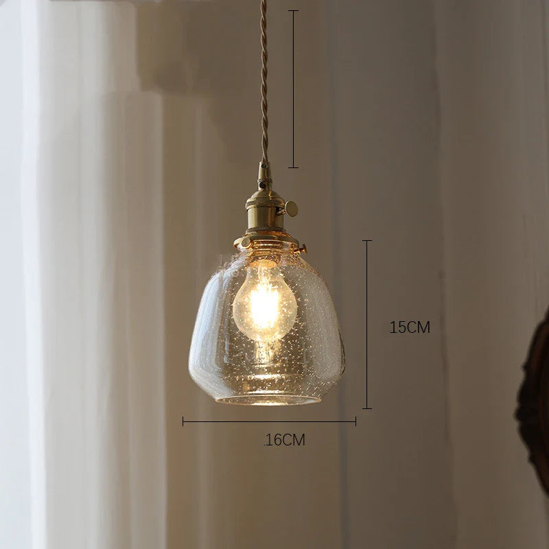 Helnys Wood LED Pendant Lamp Nordic Copper Glass Hanging Light