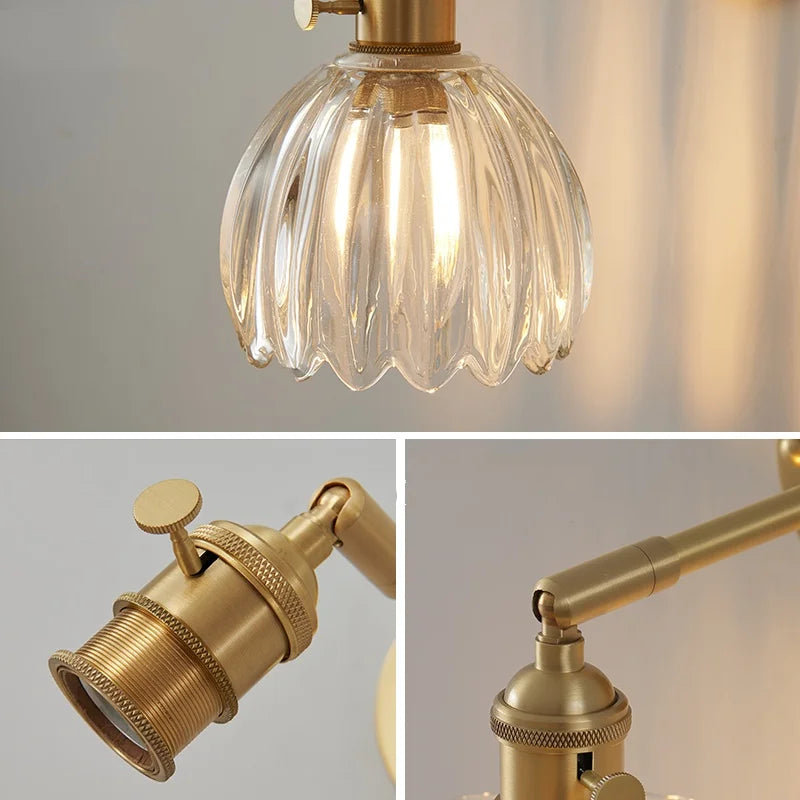 Helnys Clear Glass LED Wall Lights Up Down Rotate Copper Nordic Sconce Fixtures