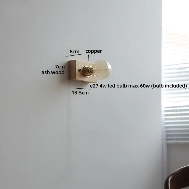 Helnys LED Wall Lamp Indoor Pull Chain Switch Stair Lighting Ash Wood Mirror Light.