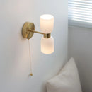 Helnys LED Wall Lamps 2 Heads White Glass Stair Light Pull Chain Switch