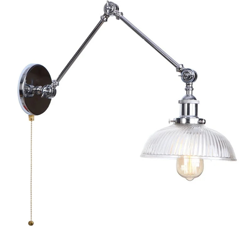 Helnys Retro Loft LED Wall Lights Pull Chain Switch Chrome Clear Glass Vintage Fixture