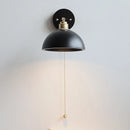 Helnys Black Round Wood LED Wall Lamp With Switch - Bedroom Living Room Home Design