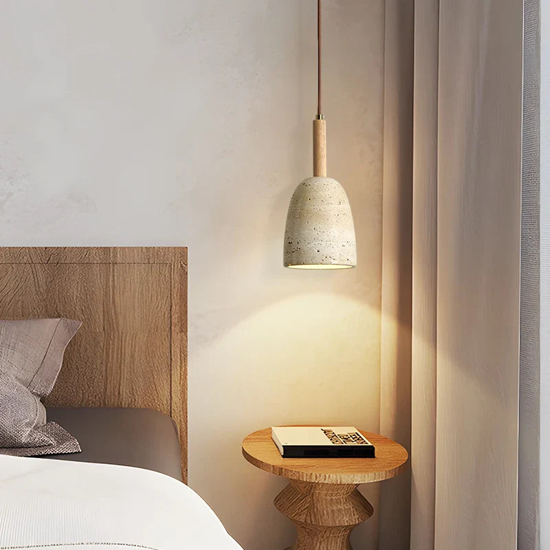 Helnys Yellow Travertine LED Pendant Lights Nordic Modern Wood Hang Lamp