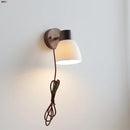 Helnys Modern LED Wall Light Fixture White Ceramic Walnut Wood Bedside Lamp