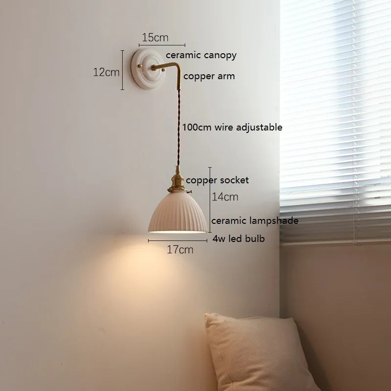 Helnys Ceramic LED Wall Sconce with Adjustable Copper Arm - Nordic Modern Style