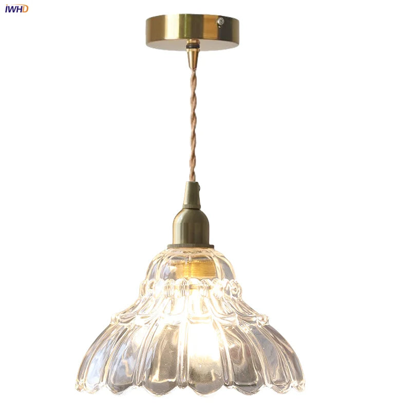 Helnys Flower Glass LED Pendant Lamp Copper Socket Hanging Light