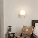 Helnys White Glass Globe LED Wall Light with Stone Base, Japan Style Sconce