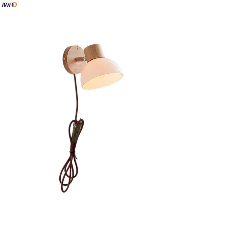 Helnys Nordic Modern Wood Canopy Wall Sconce LED Light Fixture Glass Dining Room