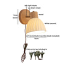 Helnys Japanese Style LED Wall Light Fixture Ceramic Wood Bedside Lamp