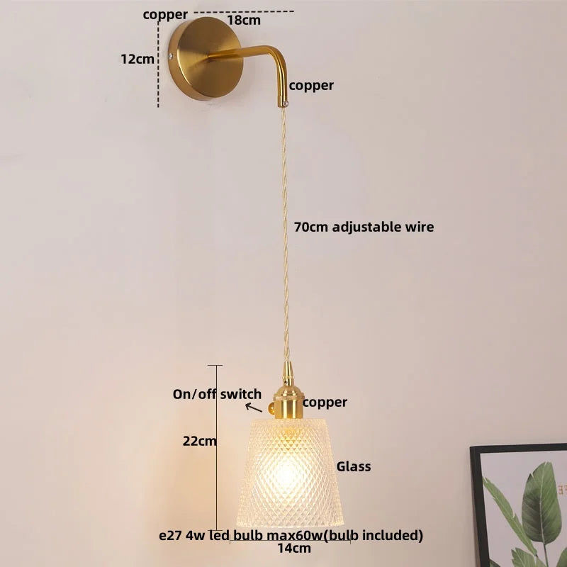 Helnys Clear Glass LED Wall Lamp with Pull Chain Switch for Modern Luxury Home Decor
