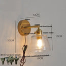 Helnys Clear Glass Wall Lights with Pull Chain Switch and Brass Finish