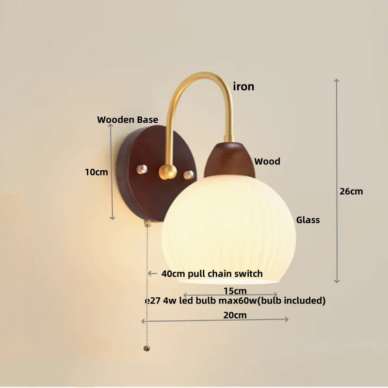 Helnys White Glass LED Wall Lights: Modern Design with Pull Chain Switch