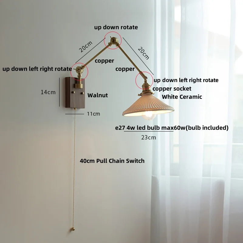 Helnys LED Swing Arm Wall Lamps Nordic Modern Ceramic Stair Light