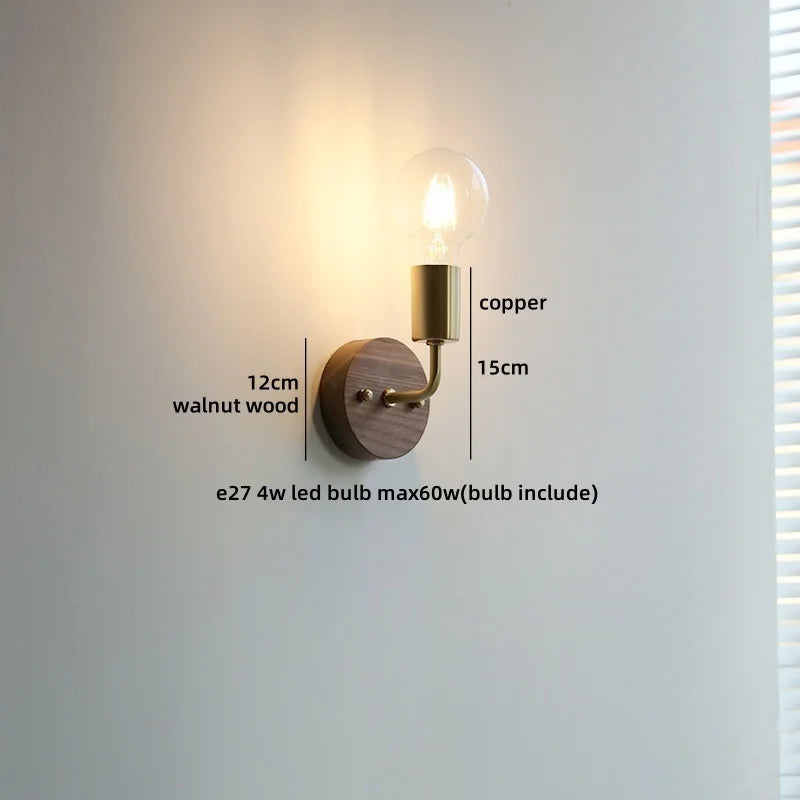 Helnys Wooden LED Wall Lamps for Bedroom Design Luminaire, Walnut Wood Shade, Bathroom Mirror, Stair Light