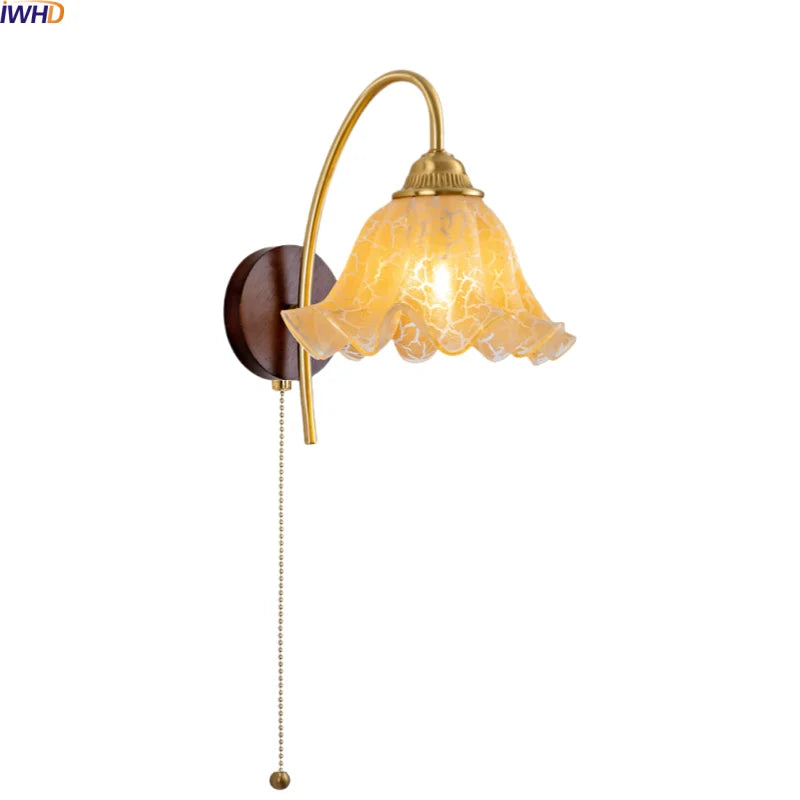 Helnys Bathroom LED Wall Light Glass Antique Brass Nordic Bedroom Lamp