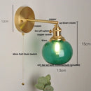 Helnys Nordic LED Wall Light Clear Glass Pull Chain Switch Bedside Lamp