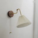 Helnys Fabric Lampshade LED Wall Sconce, Walnut Base, Adjustable Arm