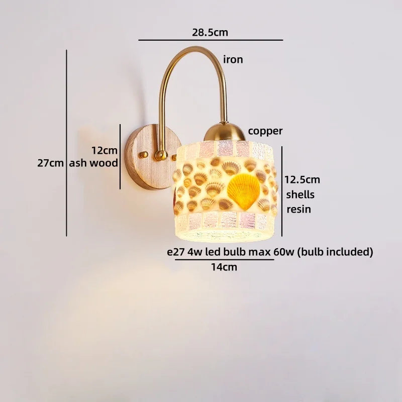 Helynys Glass Flower LED Wall Light - Bedroom Luxury Vintage Wood Wall Lamp