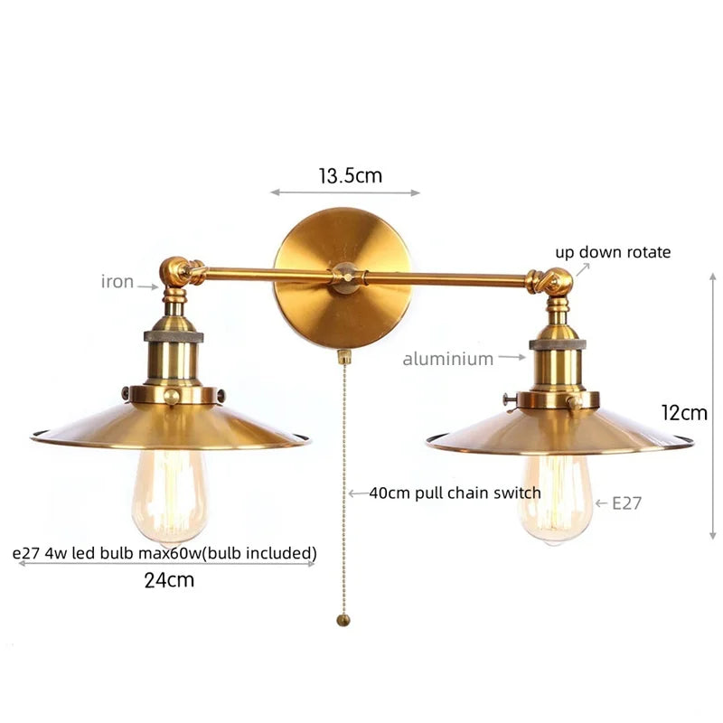 Helnys Silver Vintage LED Wall Light 2 Heads Living Room Bedside Lamp