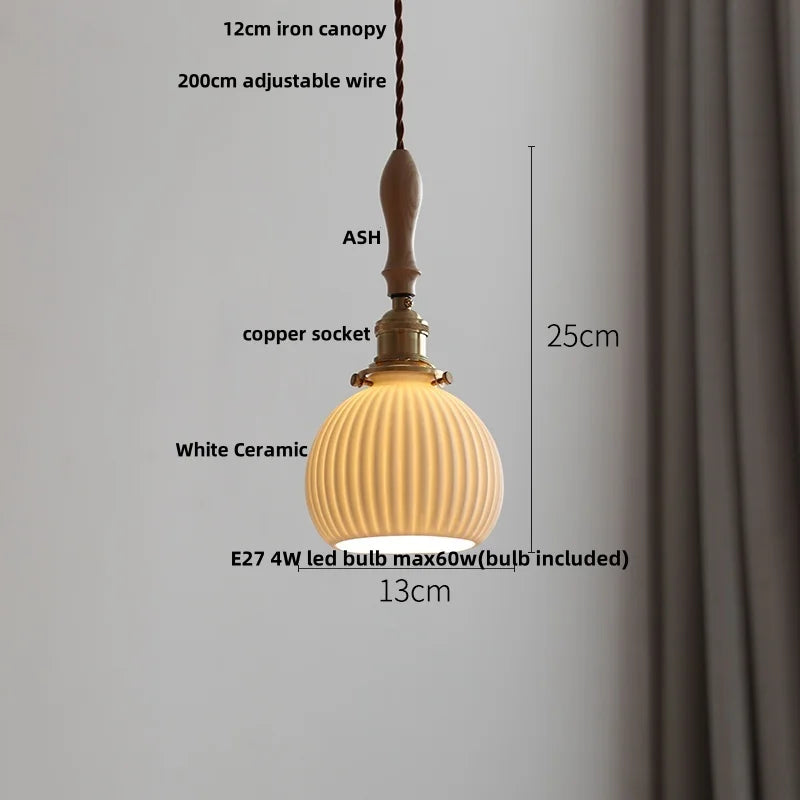 Helnys Wood Ash LED Pendant Light - Modern Nordic Hanging Lamp for Bedroom and Study