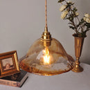 Helnys Amber Glass LED Pendant Light Fixture with Adjustable Wire - Vintage Copper Hanging Lamp