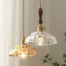 Helnys Walnut Wood LED Pendant Lamp with Amber Glass Kitchen Light