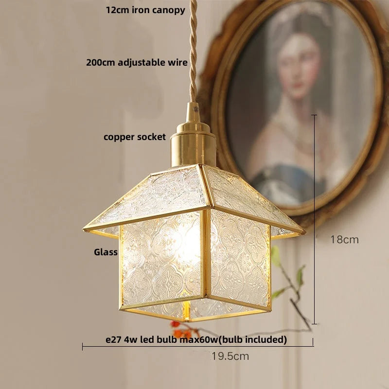 Helnys Antique Glass LED Pendant Lamp Adjustable Kitchen Light Fixture