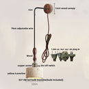 Nordic Modern Copper Wood LED Wall Light by Helnys | Yellow Travertine Stone Bedside Lamp