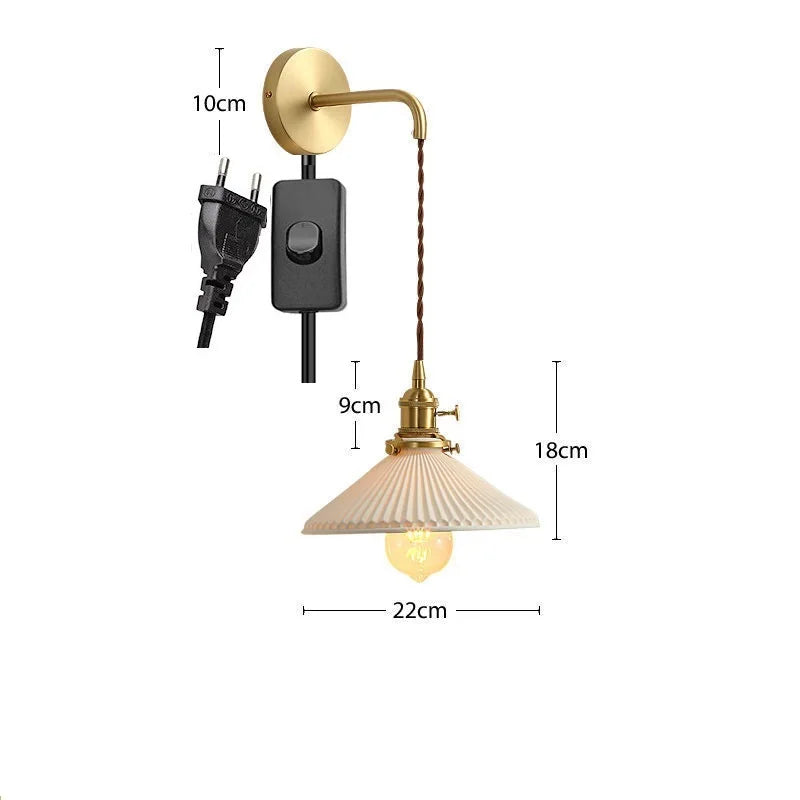 Helnys Nordic LED Wall Light Copper Ceramic Adjustable Bedroom Living Room Lamp