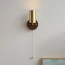 Helnys Nordic Modern Wood Copper Wall Sconce with Pull Chain Switch
