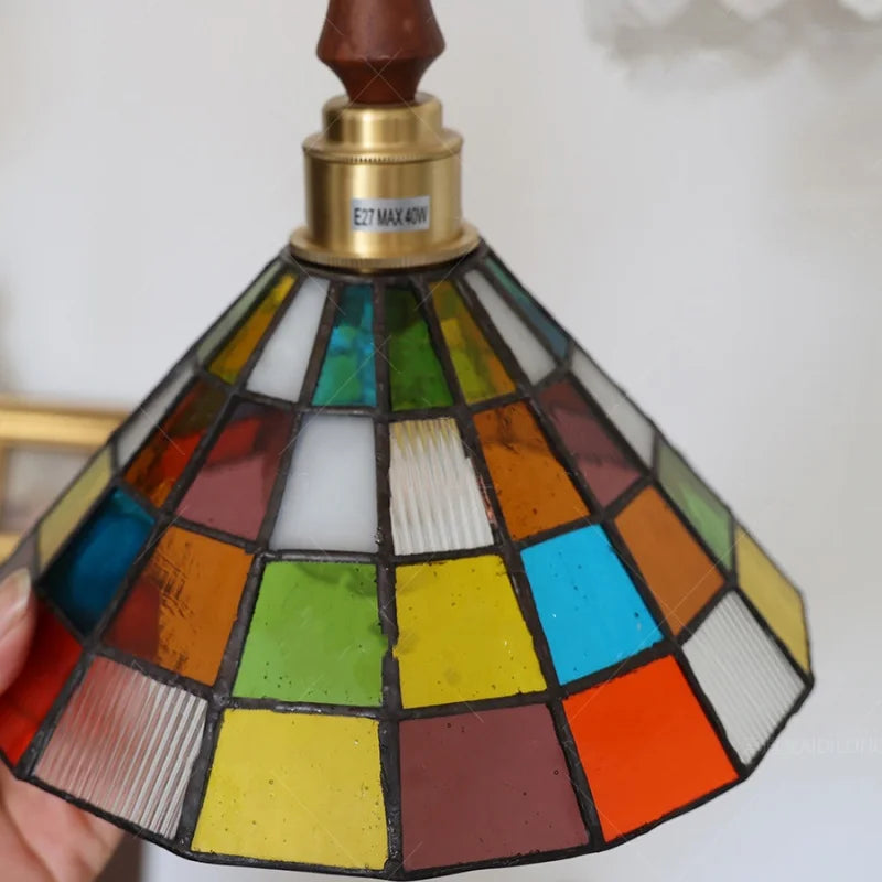 Helnys Vintage Glass LED Pendant Light Fixture Bar Living Room Restaurant Brass Wood