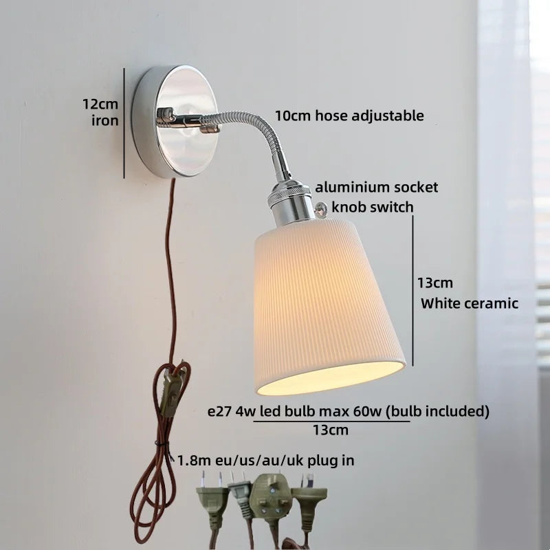 Helnys Ceramic LED Wall Light Luxury Indoor Living Room Balcony Decor Bedside Lamp